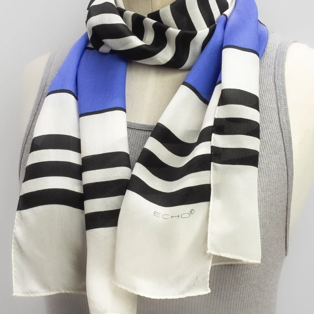Vintage Silk Scarf | Echo Scarf | Retro Style Block Color Striped - Picture 9 of 9